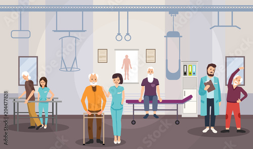 Rehabilitation center, physiotherapy for elderly.