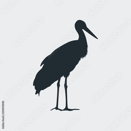 Icono plano cigueña de pie en fondo gris