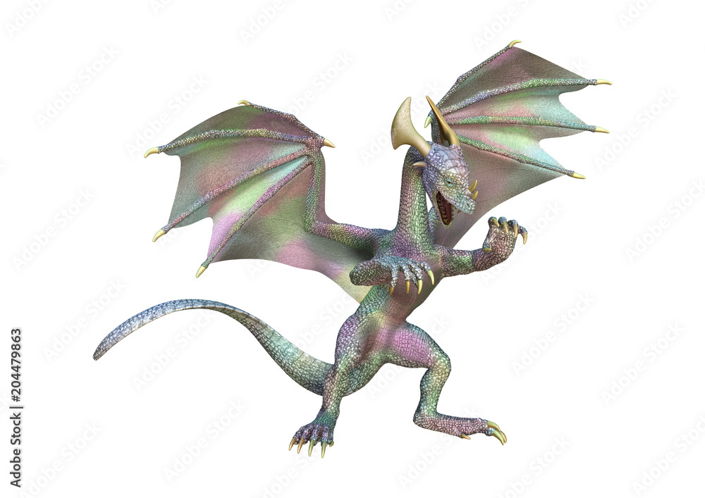 Naklejka premium 3D Rendering Fairy Tale Dragon on White