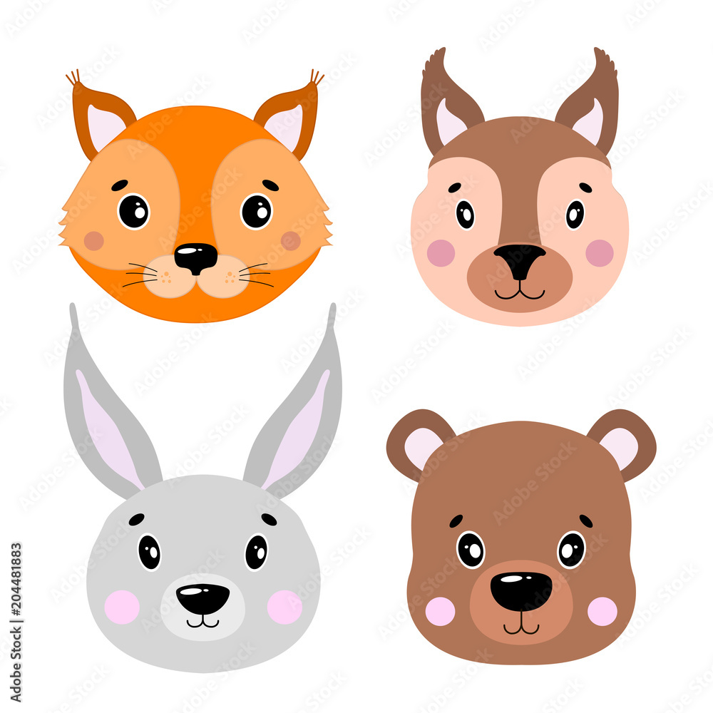 Cartoon set Vector Animals face,four objects. Cartoon set Vector Animals face,four objects.