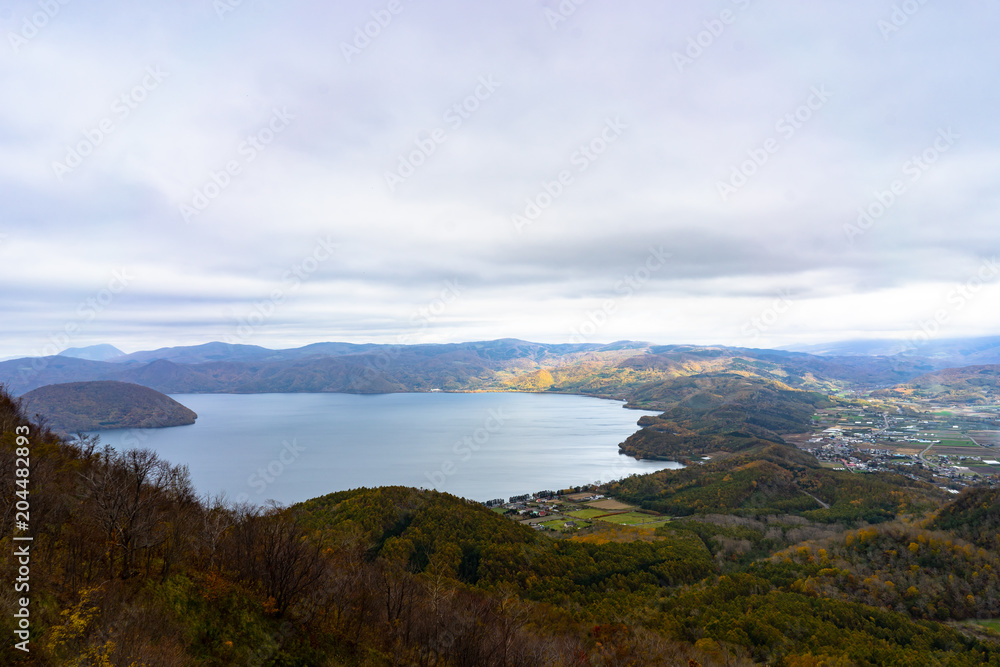 Beautiful landscape view of Lake Toya, Hokkaido, Japan.