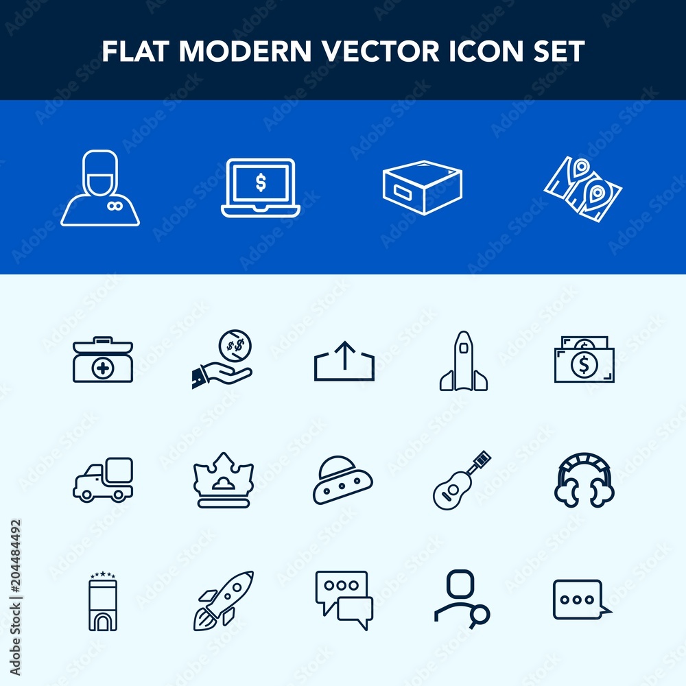 Modern, simple vector icon set with vehicle, technology, upload, finance, location, bellhop, ship, download, web, queen, rocket, box, ufo, currency, transportation, truck, aid, money, investment icons Modern, simple vector icon set with vehicle, technology, upload, finance, location, bellhop, ship, download, web, queen, rocket, box, ufo, currency, transportation, truck, aid, money, investment icons