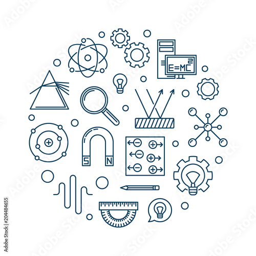 Physics vector round illustration in thin line style