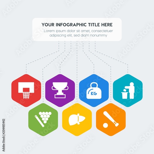 Flat geometric health, sports, nature infographic steps template with 7 options for presentations, advertising, annual reports