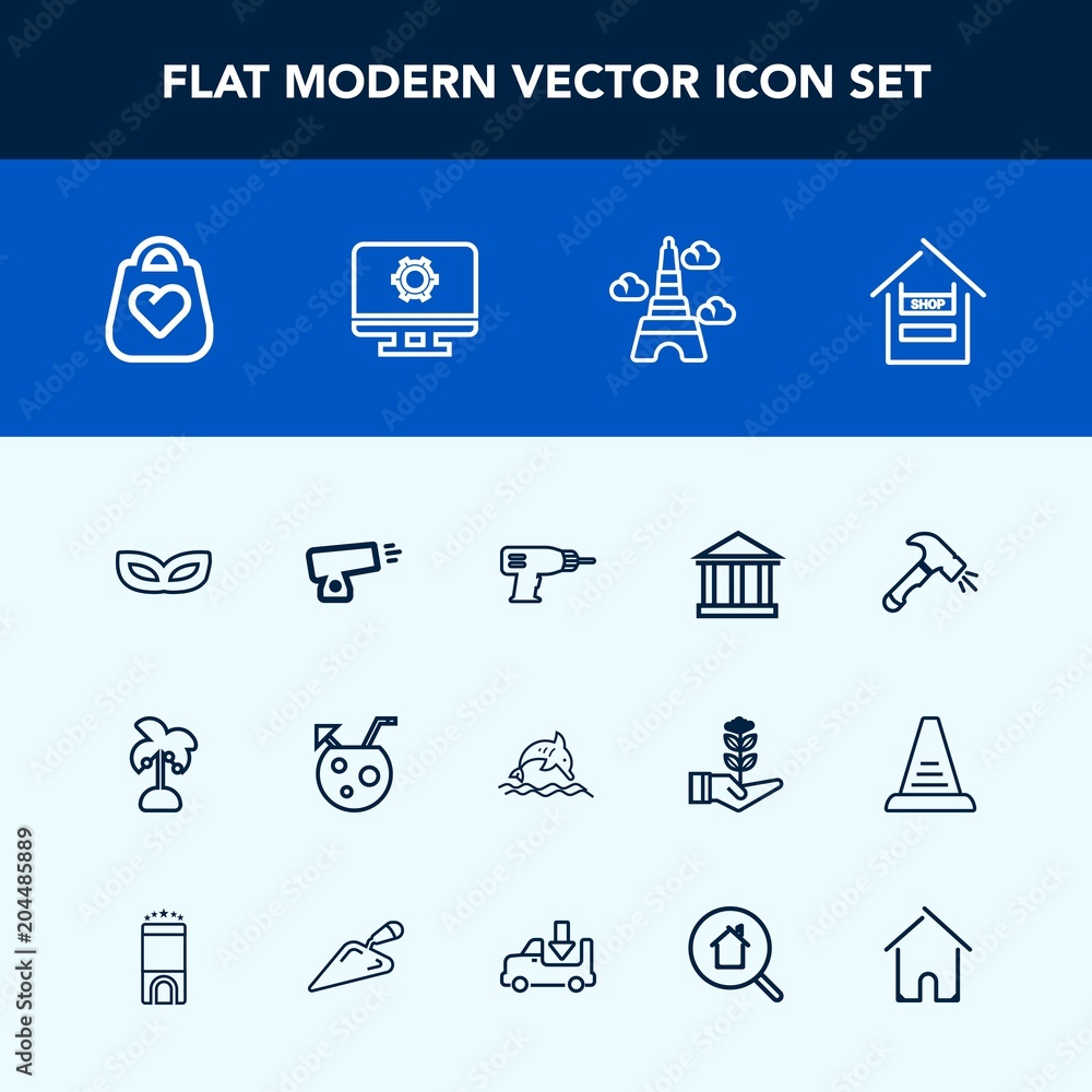 Modern, simple vector icon set with shovel, cart, drill, work, hand, france, greek, paris, weapon, greece, store, sky, mask, war, fashion, juice, nature, party, celebration, glass, construction icons Modern, simple vector icon set with shovel, cart, drill, work, hand, france, greek, paris, weapon, greece, store, sky, mask, war, fashion, juice, nature, party, celebration, glass, construction icons