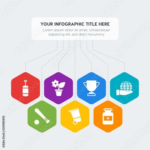 Flat geometric health, sports, nature infographic steps template with 7 options for presentations, advertising, annual reports