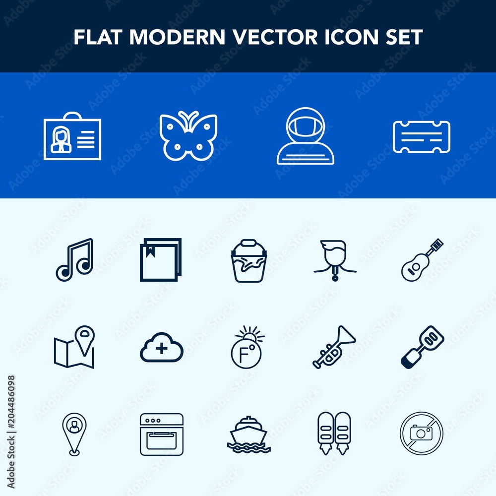 Modern, simple vector icon set with profile, musical, fahrenheit, travel, handle, pin, temperature, competition, add, person, space, cloud, internet, butterfly, map, woman, spacesuit, guitar icons Modern, simple vector icon set with profile, musical, fahrenheit, travel, handle, pin, temperature, competition, add, person, space, cloud, internet, butterfly, map, woman, spacesuit, guitar icons