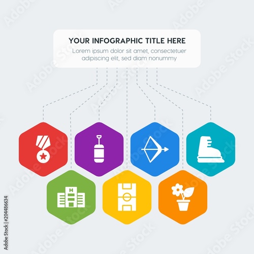 Flat geometric health, sports, nature infographic steps template with 7 options for presentations, advertising, annual reports