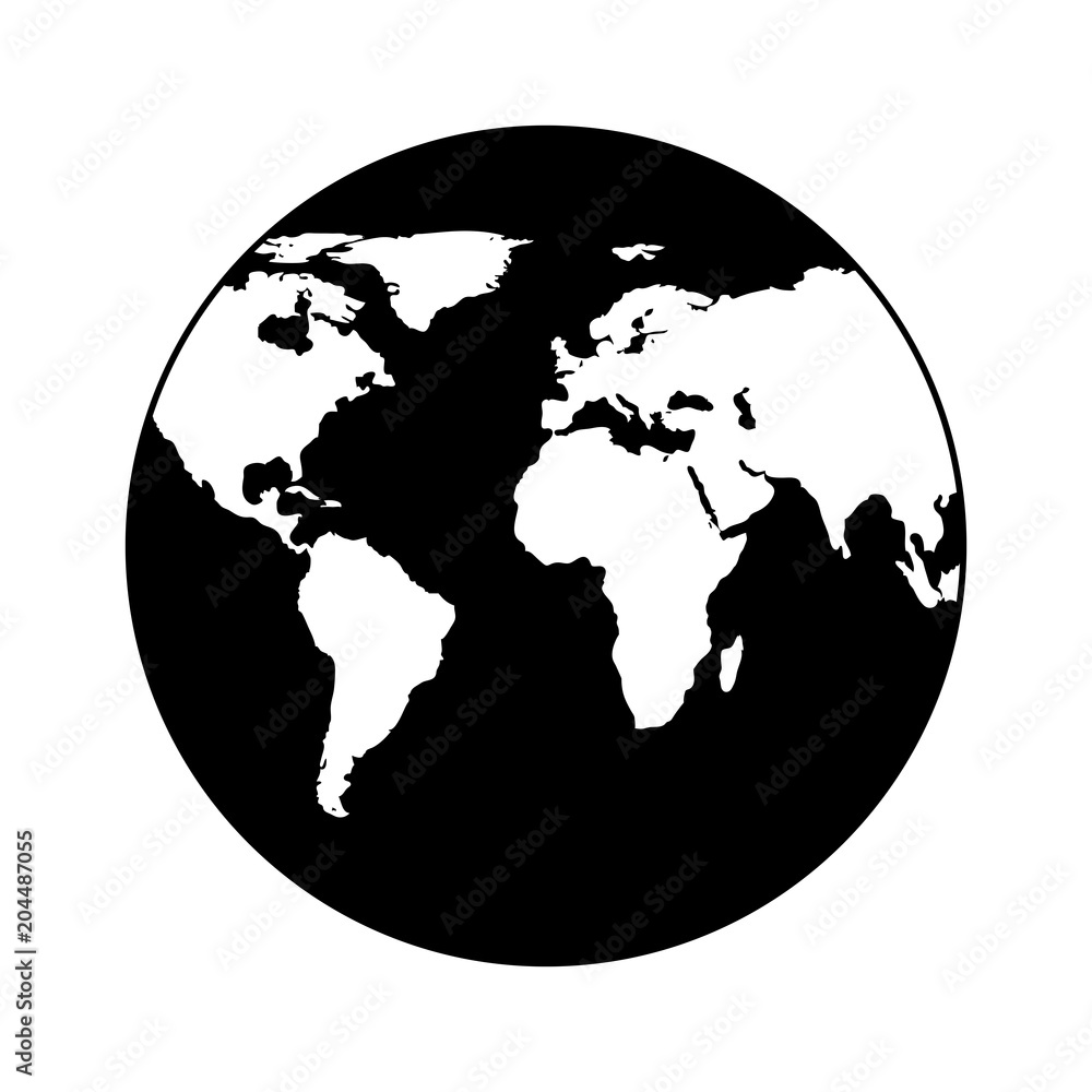Obraz premium Earth icon, globe in trendy flat style isolated on white background. Earth planet world map. Vector.