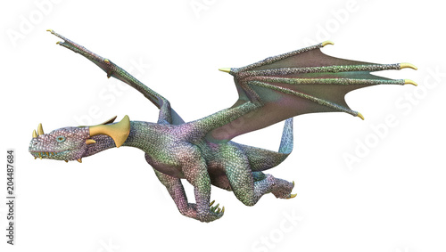 3D Rendering Fairy Tale Dragon on White