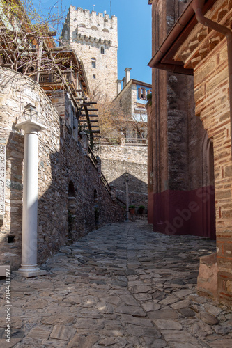 Holy Mountain Athos, Greece, april 2018 – different views of monasteries interiors photo