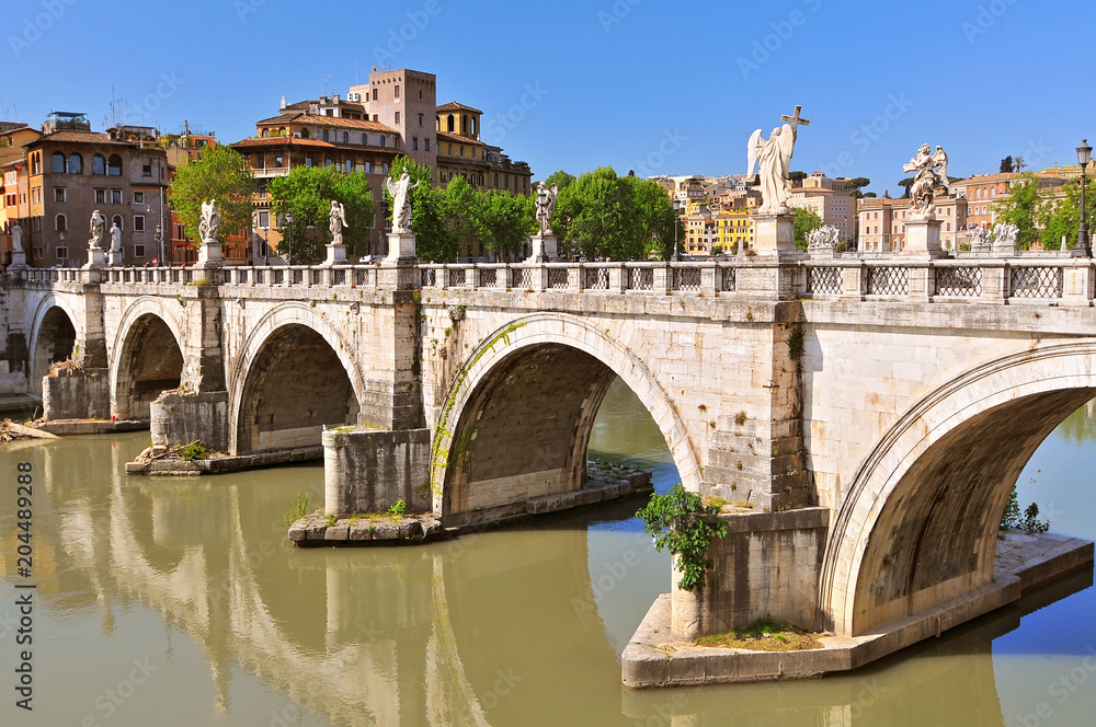 Ponte Sant' Angelo spanning the Tiber between Castel Sant'Angelo and the Centro Storico, Rome Italy.