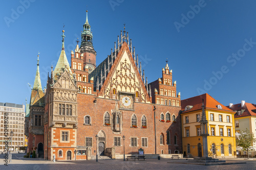 Market Square with old gothic Town Hall in Wroclaw  Breslau  in Poland.