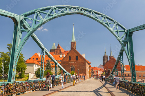 Tumski Bridge  connecting old town and Sand Island of Wroclaw with Cathedral Island or Ostrow Tumski   Poland.