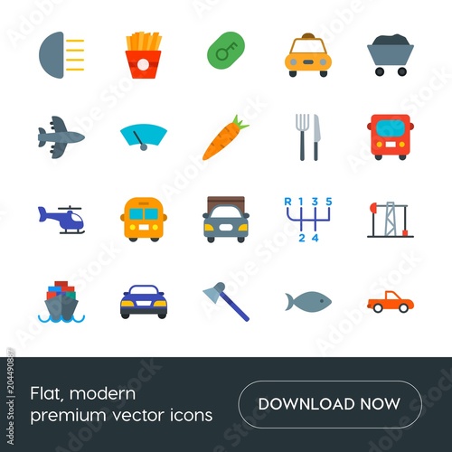 Modern Simple Set of transports, food, industry, hotel Vector flat Icons. Contains such Icons as  vessel,  lock,  fishing,  front,  french and more on white background. Fully Editable. Pixel Perfect
