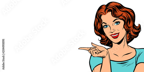 Woman pointing fingers left