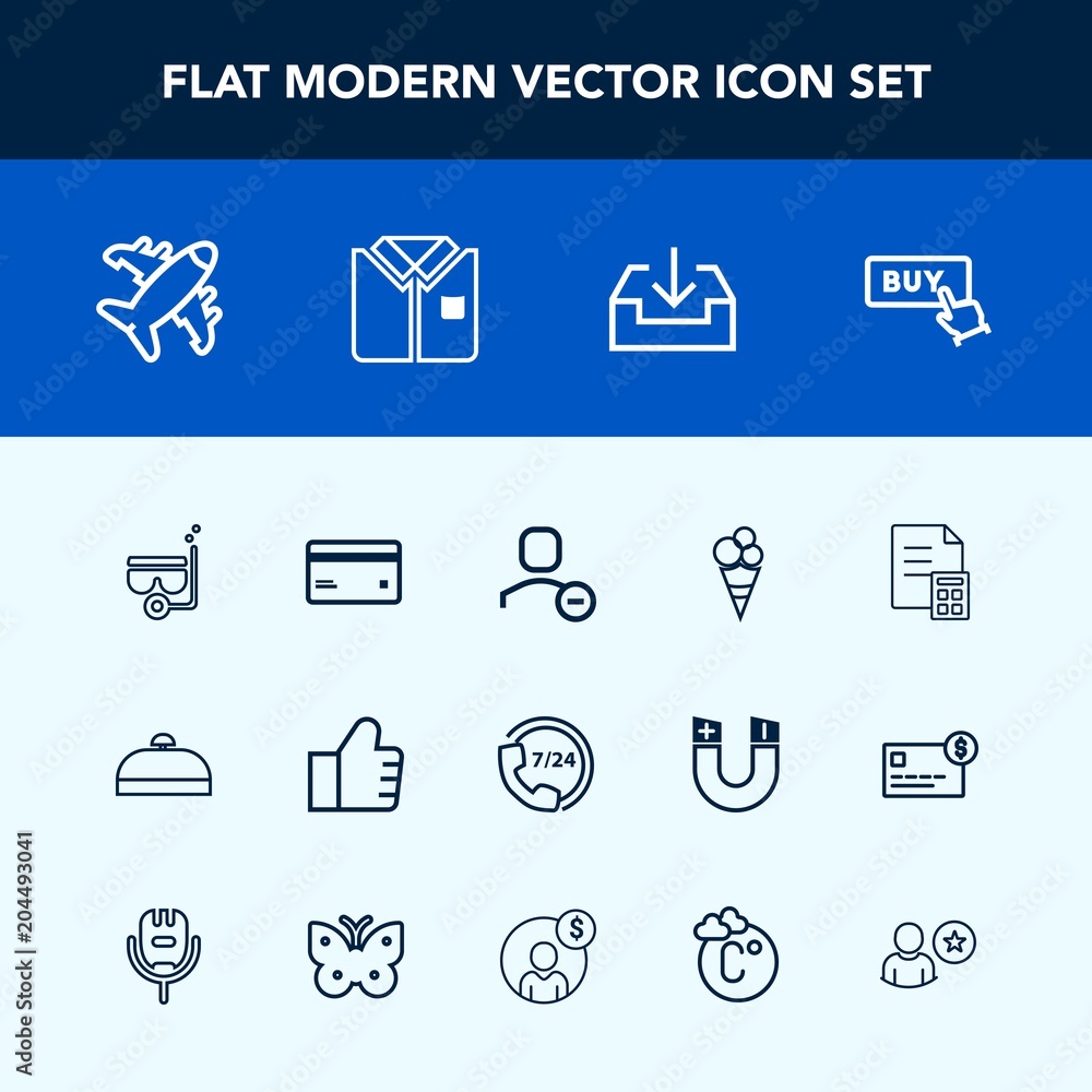 Modern, simple vector icon set with debit, banking, airplane, snorkel, money, financial, operator, cream, support, plane, business, luggage, tshirt, help, search, download, finance, food, shirt icons Modern, simple vector icon set with debit, banking, airplane, snorkel, money, financial, operator, cream, support, plane, business, luggage, tshirt, help, search, download, finance, food, shirt icons