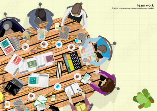 Business Meeting Training  Brainstorm for Success Creativity  Idea and  Plan  think analyze creative work,flat design illustration.