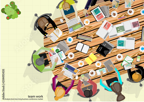 Business Meeting Training  Brainstorm for Success Creativity  Idea and  Plan  think analyze creative work,flat design illustration.