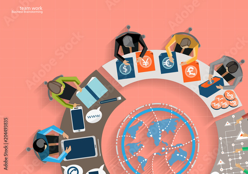 Business Meeting Training  Brainstorm for Success Creativity  Idea and  Plan  think analyze creative work,flat design illustration.