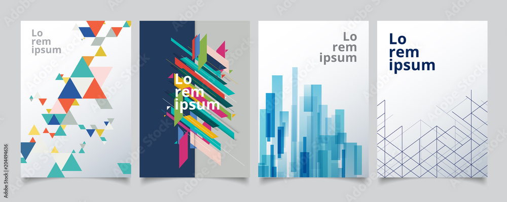 Obraz premium Set template geometric covers design, gradient colorful halftone with lines pattern background.