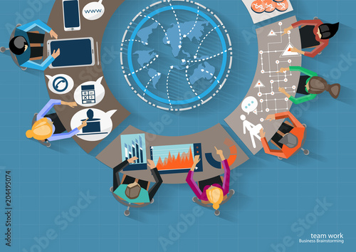 Business Meeting Training  Brainstorm for Success Creativity  Idea and  Plan  think analyze creative work,flat design illustration.