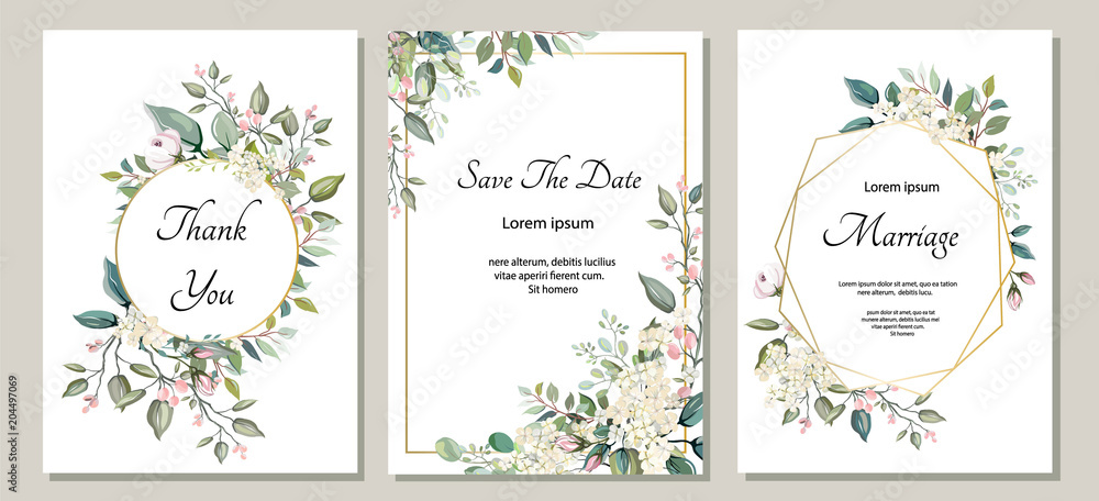 Set of card with flower, leaves. Wedding ornament concept. Floral poster,  invite. Vector decorative greeting card or invitation design background  Stock Vector | Adobe Stock