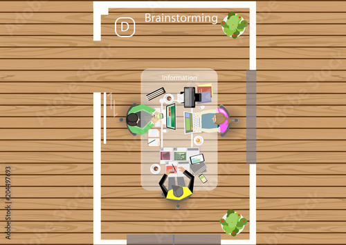 Business Meeting Training  Brainstorm for Success Creativity  Idea and  Plan  think analyze creative work,flat design illustration.