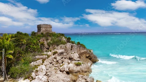 Tulum ruins in Caribbean sea at Mayan Riviera