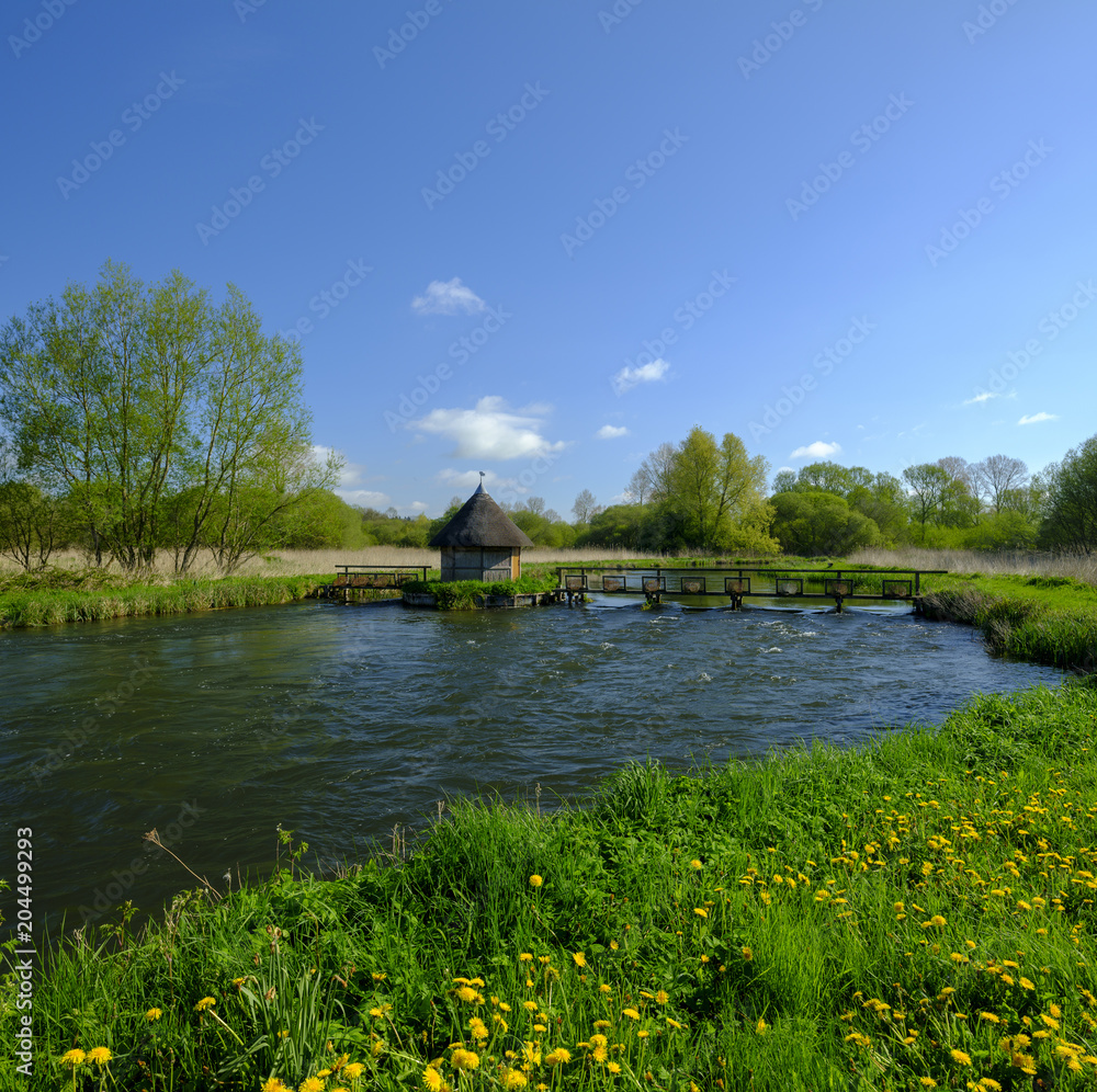 Eel Traps on the River Test at the Bunny near Longstock, Hampshire, UK Eel Traps on the River Test at the Bunny near Longstock, Hampshire, UK