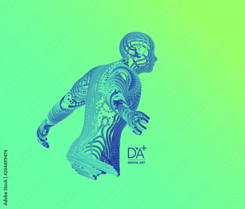 Fototapeta premium 3d model of man. Artificial intelligence. Technology and engineering concept. Vector illustration. Wire connection to virtual reality.
