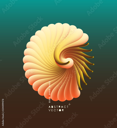 3D vector illustration with seashell nautilus. Object with smooth shape. Can be used for advertising, marketing, presentation, card and flyer.