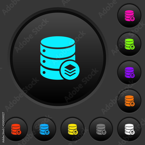 Database layers dark push buttons with color icons