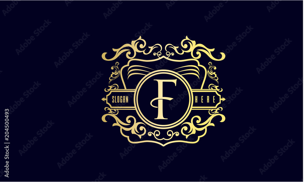 letter F vintage emblem,monogram logo,luxurious royal ornament,vector illustration
