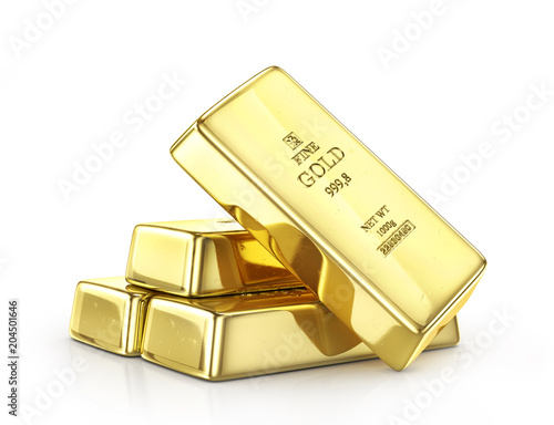 Papier peint Gold ingot isolated on a white. 3d illustration