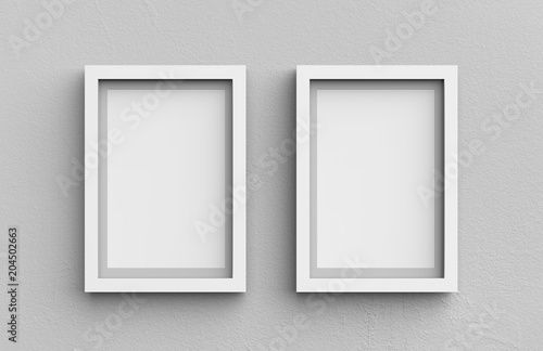 White blank photo frame on grey wall background, 3d illustration