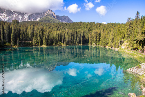Karersee, lake in the Dolomites in South Tyrol, Italy