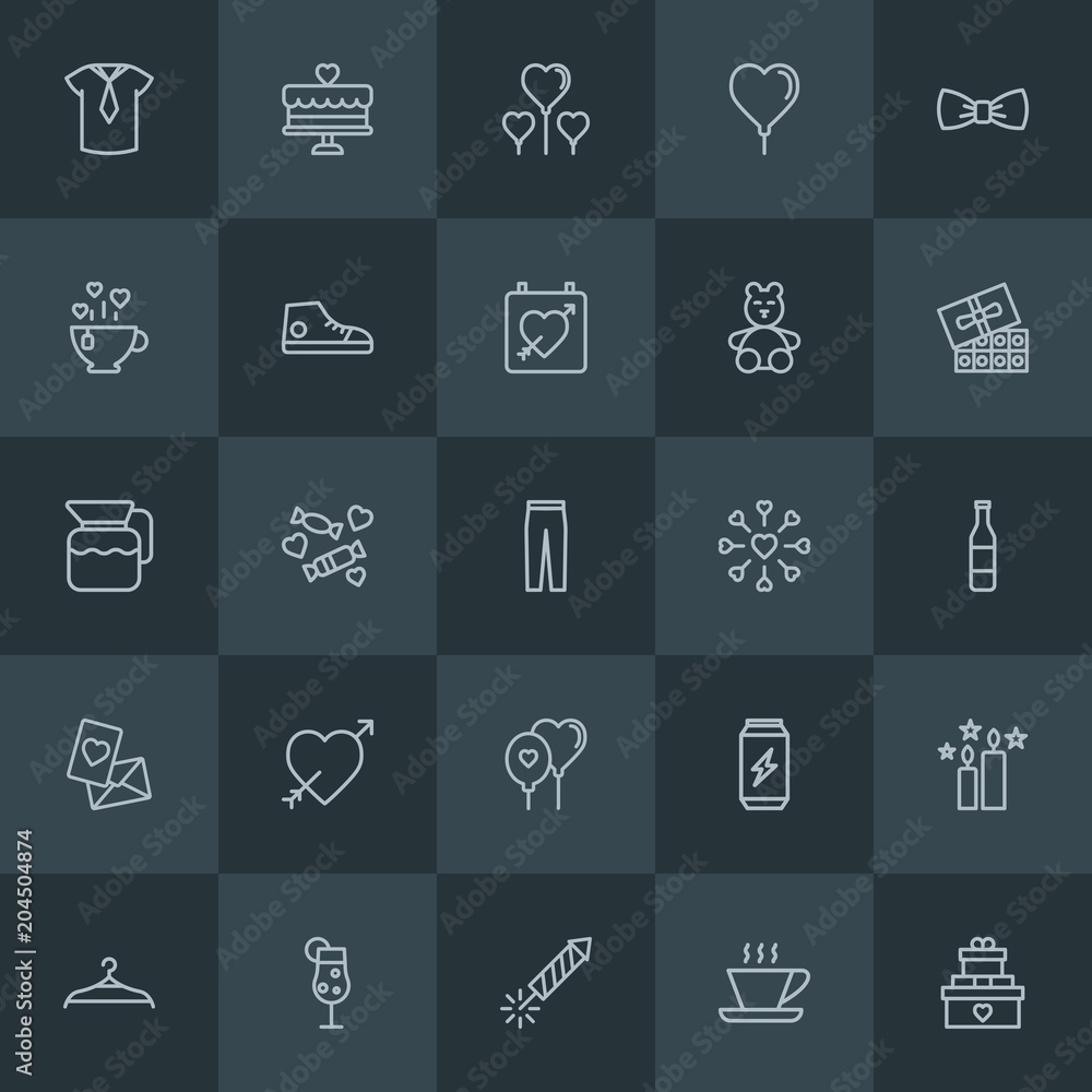 Modern Simple Set of clothes, drinks, valentine Vector outline Icons. Contains such Icons as energy, white, valentine, shirt, can, cup and more on dark background. Fully Editable. Pixel Perfect. Modern Simple Set of clothes, drinks, valentine Vector outline Icons. Contains such Icons as energy, white, valentine, shirt, can, cup and more on dark background. Fully Editable. Pixel Perfect.