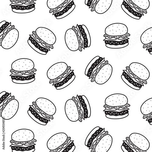 Hand drawn vector illustration of hamburger pattern. black and white.cartoon style.
