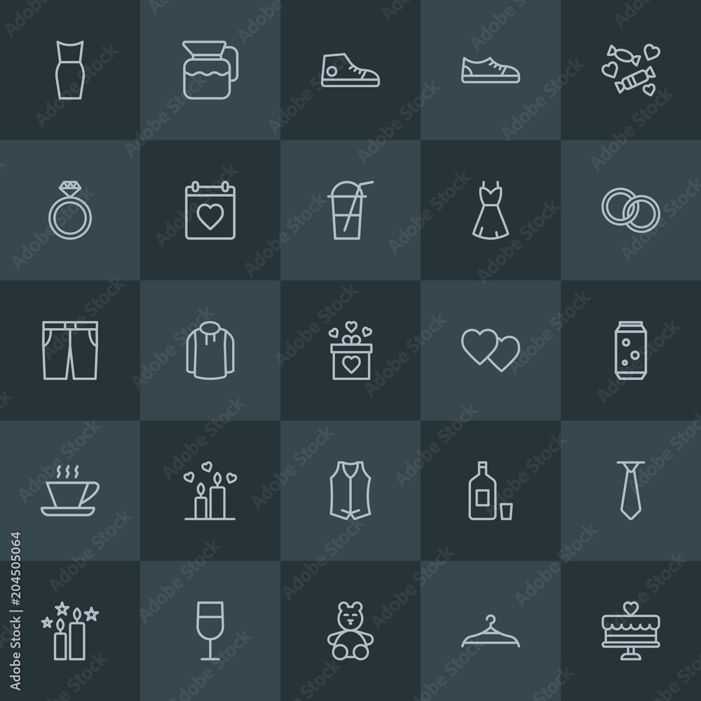 Modern Simple Set of clothes, drinks, valentine Vector outline Icons. Contains such Icons as alcohol, wine, fashion, tie, water, beauty and more on dark background. Fully Editable. Pixel Perfect. Modern Simple Set of clothes, drinks, valentine Vector outline Icons. Contains such Icons as alcohol, wine, fashion, tie, water, beauty and more on dark background. Fully Editable. Pixel Perfect.