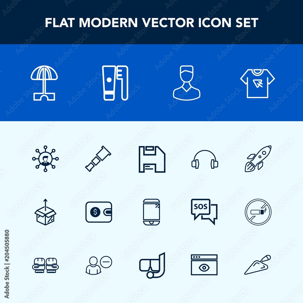 Modern, simple vector icon set with astronomy, tshirt, wallet, telescope, audio, profile, sound, avatar, music, umbrella, rocket, parasol, business, cash, typography, night, shuttle, sun, summer icons Modern, simple vector icon set with astronomy, tshirt, wallet, telescope, audio, profile, sound, avatar, music, umbrella, rocket, parasol, business, cash, typography, night, shuttle, sun, summer icons