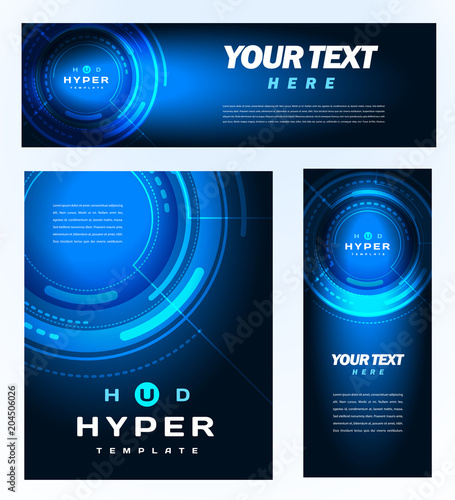 Hud hyper template design banner, flyer futuristic hi-tech blue background