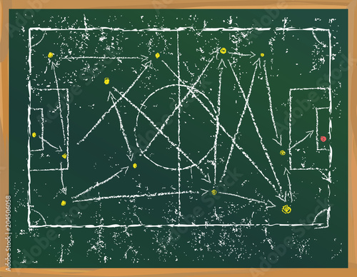 Grungy Soccer tactics plan. Scribble on blackboard vector illustration free copy space