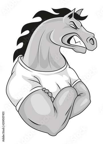 Angry Horse Athletic Muscle Power Stallion Heroic Badass Pose With Folded Arms