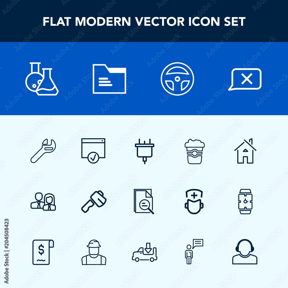 Modern, simple vector icon set with support, folder, staff, electric, coffee, estate, communication, office, blank, person, wrench, home, architecture, medicine, paper, business, repair, sign icons Modern, simple vector icon set with support, folder, staff, electric, coffee, estate, communication, office, blank, person, wrench, home, architecture, medicine, paper, business, repair, sign icons