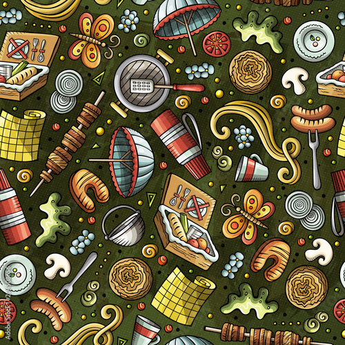 Cartoon cute hand drawn Picnic seamless pattern