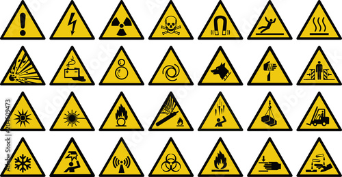 warning sign vector set of triangle yellow warning signs.   photo