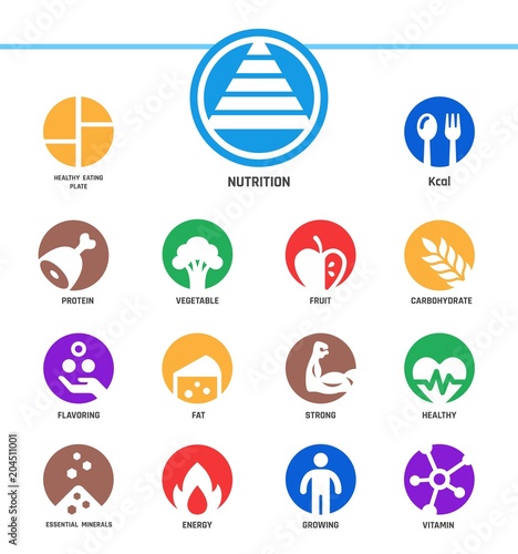 nutrition icon set,inverse flat style