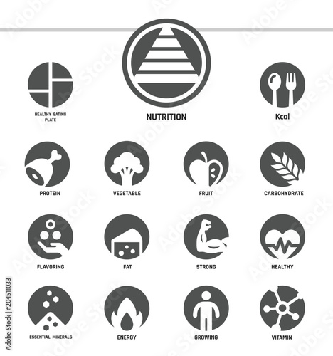 nutrition icon set,inverse flat style