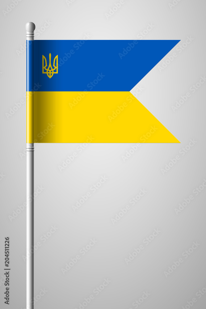 Flag of Ukraine with Trident. National Flag on Flagpole. Isolated Illustration on Gray Flag of Ukraine with Trident. National Flag on Flagpole. Isolated Illustration on Gray